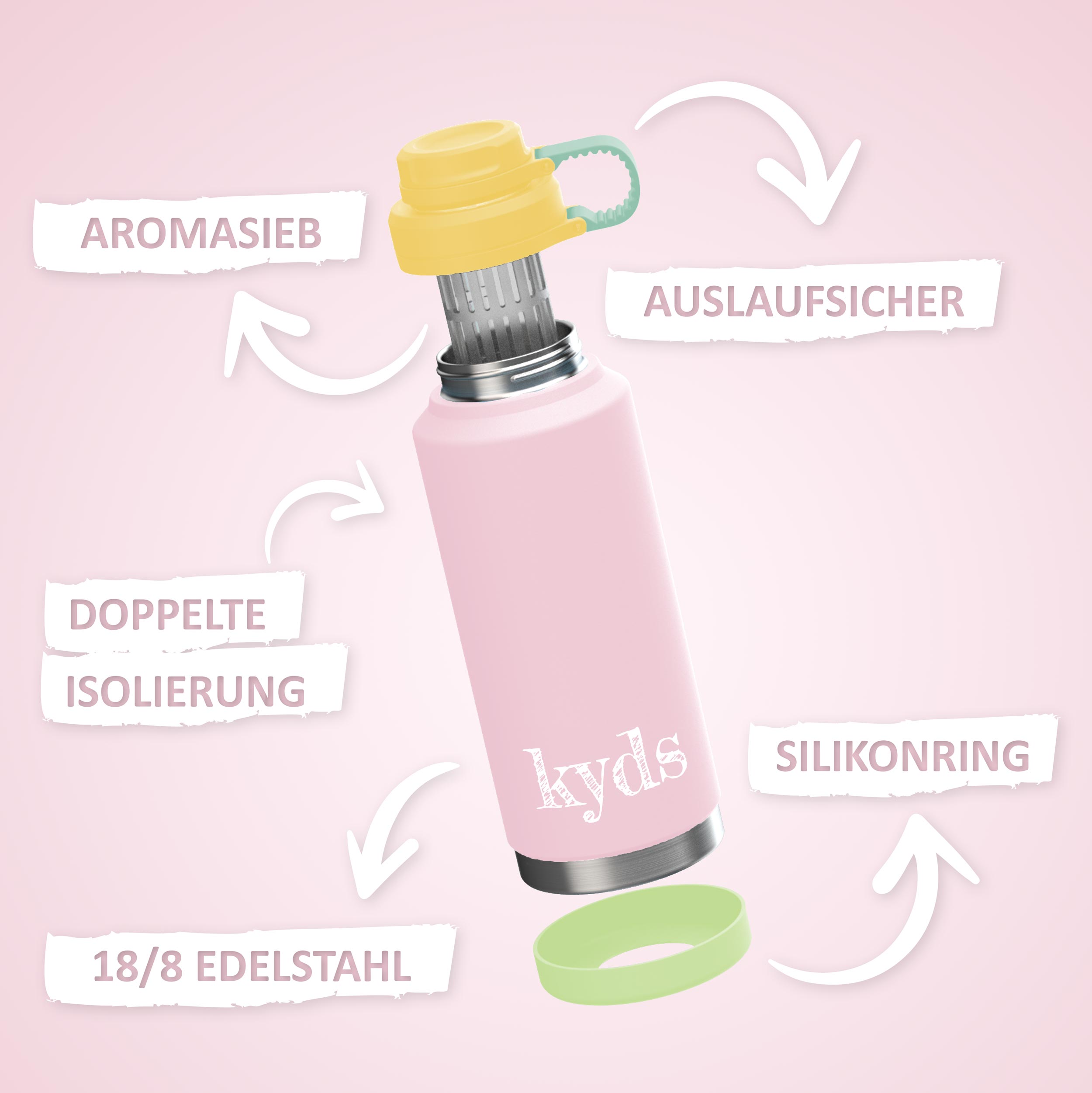 Trinkflasche - 500ml - Rosa/Light Green