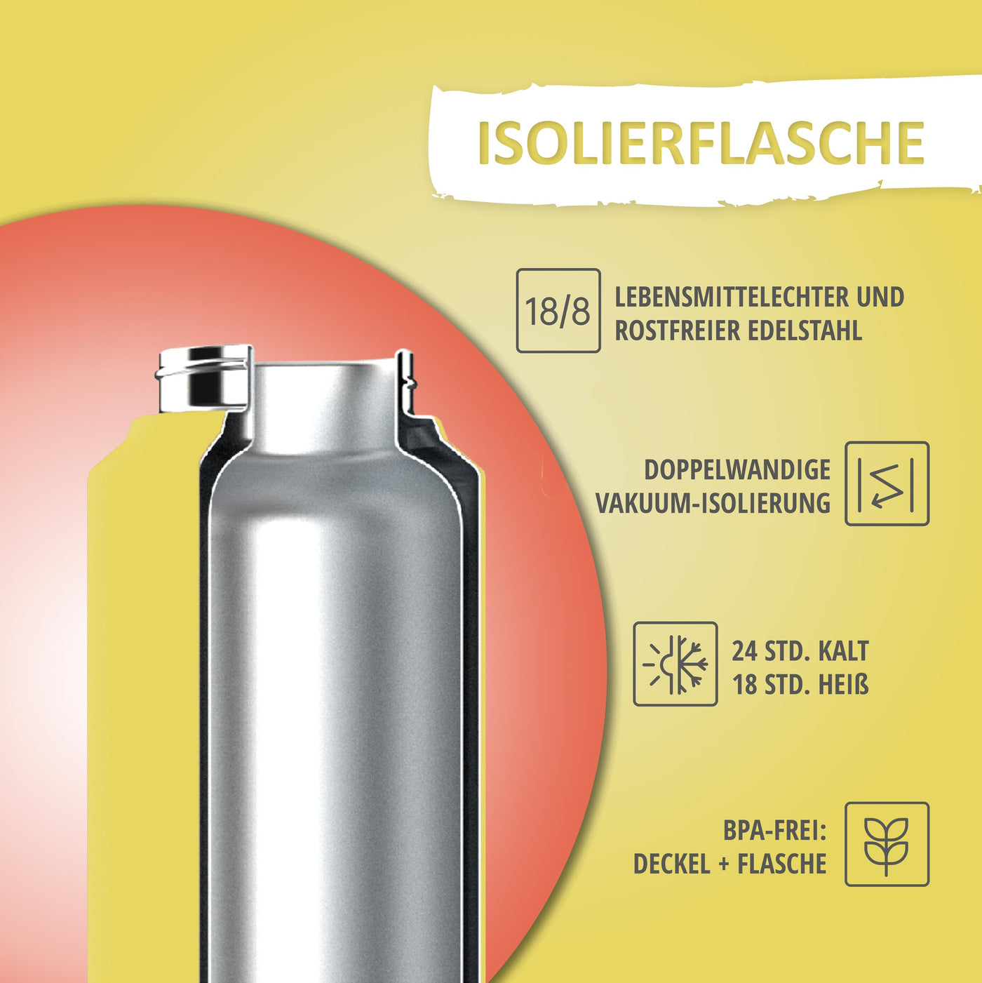 Trinkflasche - 500ml - Yellow/Coral