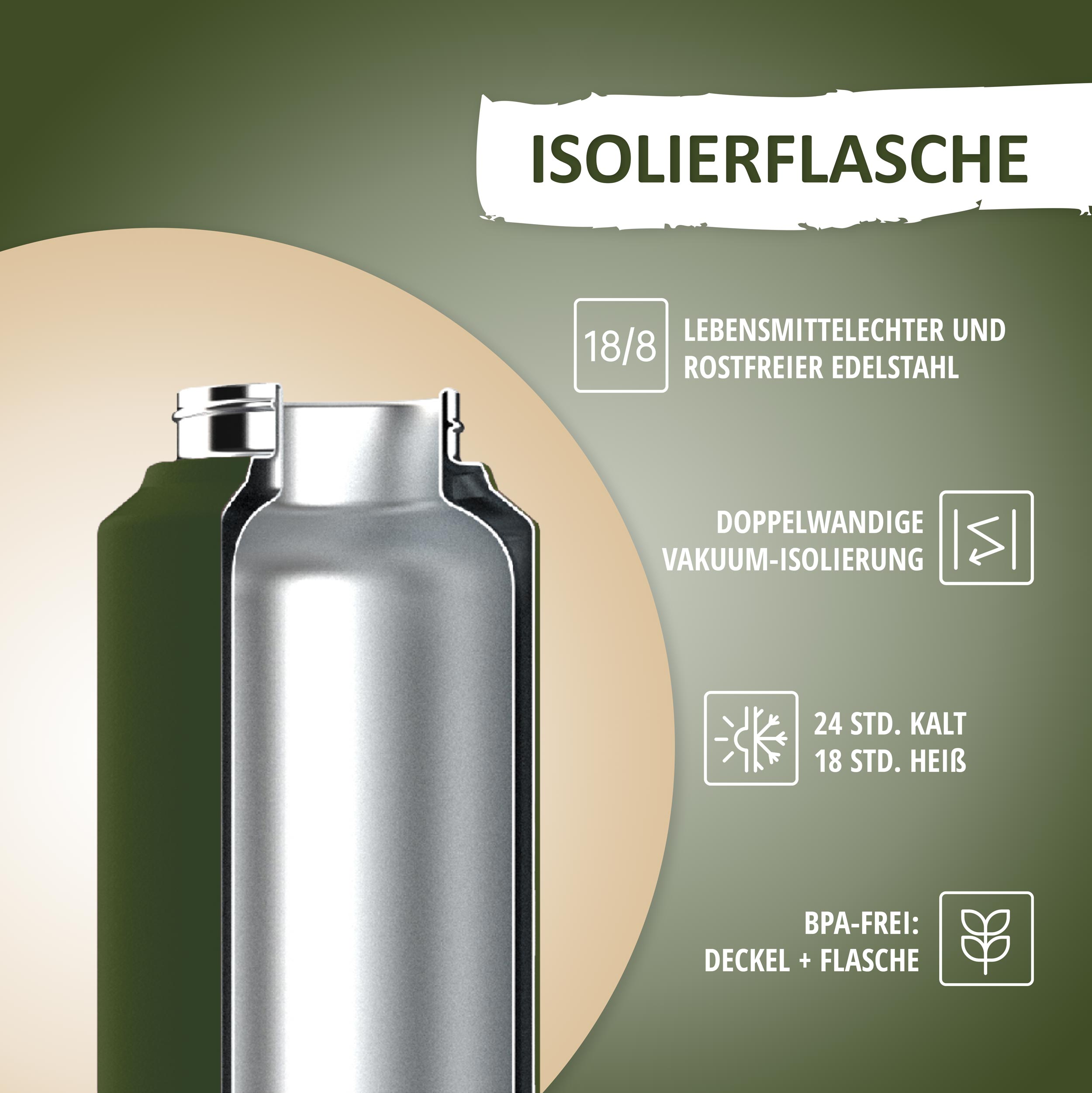 Trinkflasche - 500ml - Olive/Beige